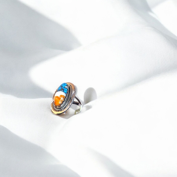 Sterling Silver Spiny Oyster & Turquoise Ring (Size 8) - Picture 7 of 9